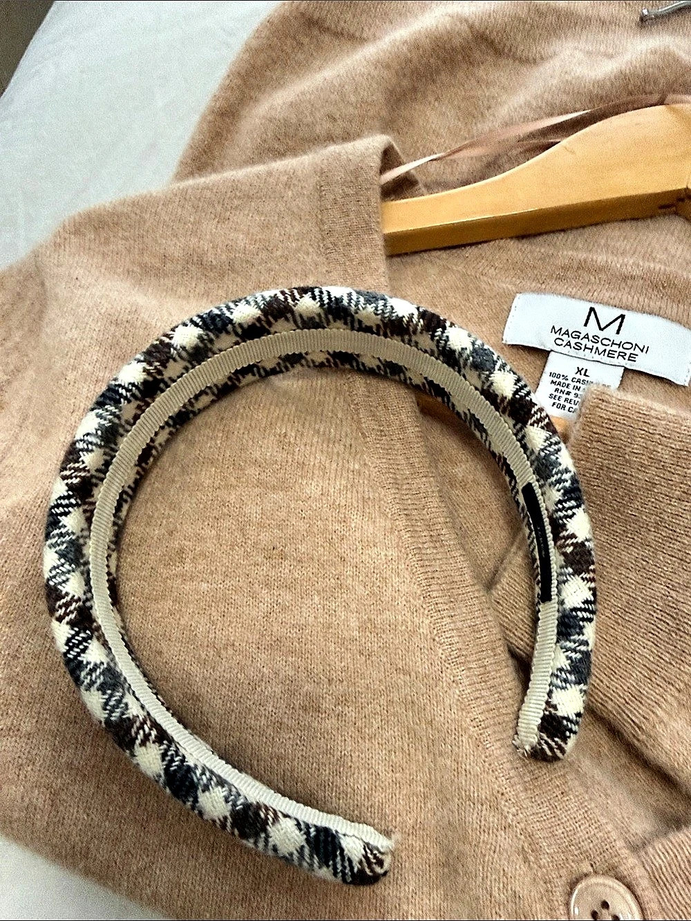 JCrew Plaid Headband in Brown, Grey, Black & Cream Like New